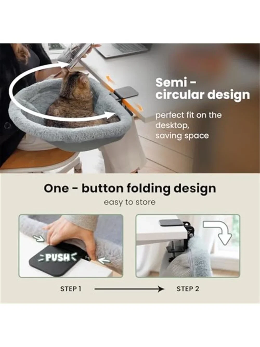 Foldable Cat Desk Bed Soft Faux Fur Cat Hammock Space Saving Perch Washable
